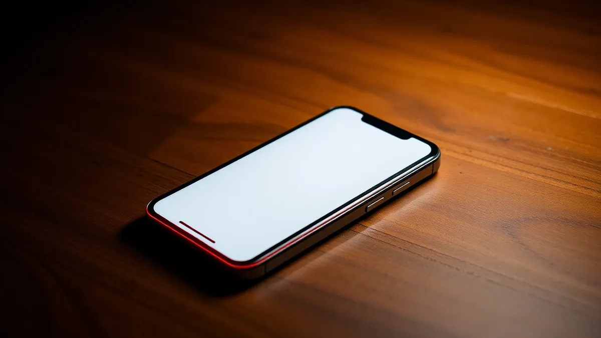 Illustration: A generic smartphone rests on a wooden desk, its screen displaying a blank digital wallet interface.