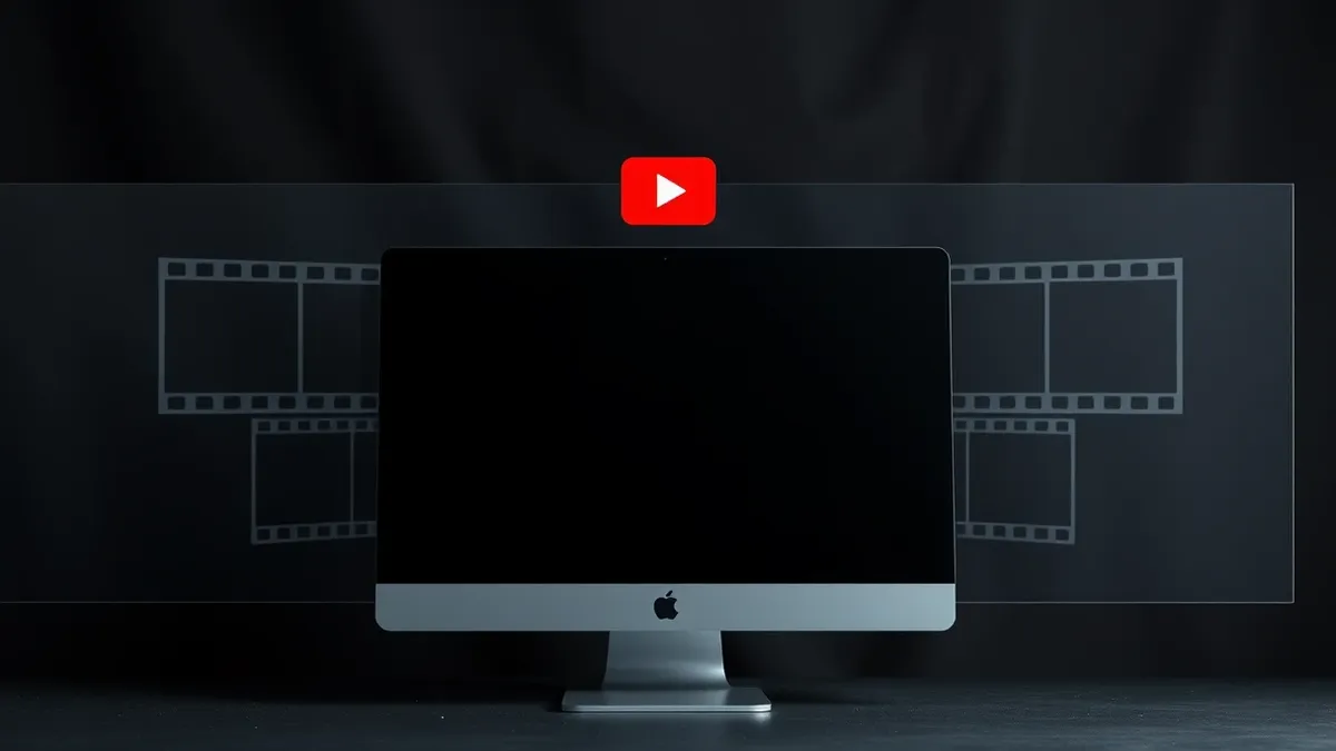 Illustration: A blank computer monitor sits on a desk with a single red play button icon floating above the screen.