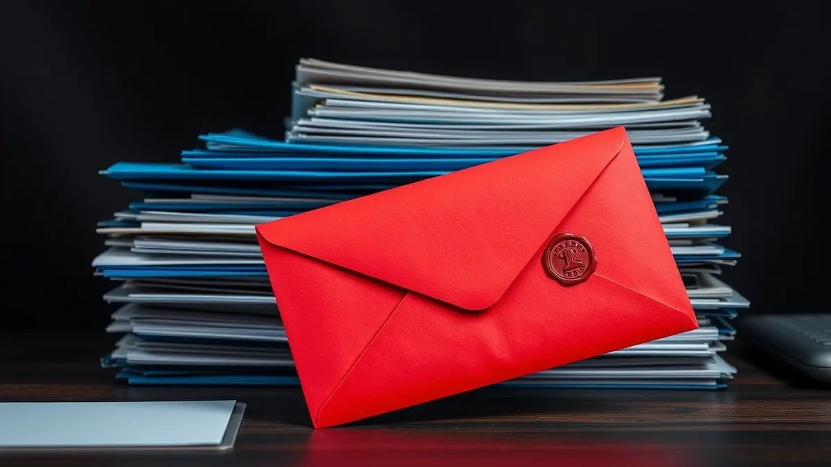 Illustration: A red emergency envelope slides rapidly onto a cluttered desk, bypassing a neat stack of waiting blue folders.