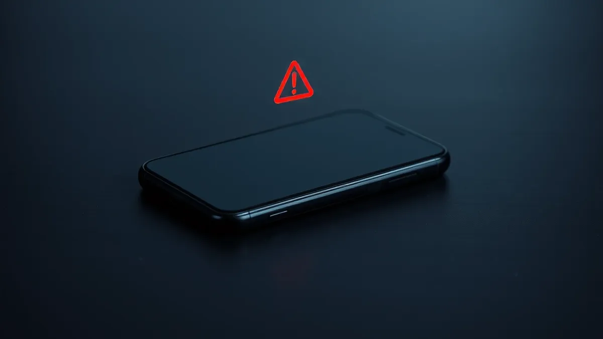 Illustration: A sleek black smartphone rests on a dark wooden table.