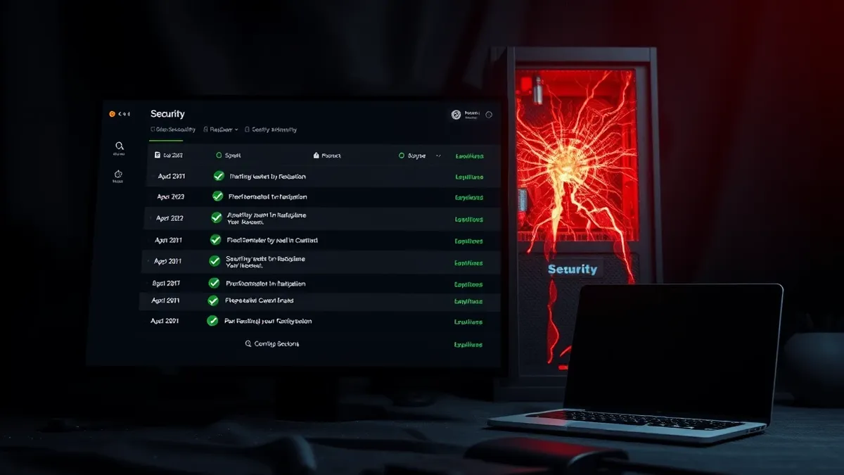 Illustration: A digital dashboard displays a list of security issues, each marked with a green check icon indicating completion.