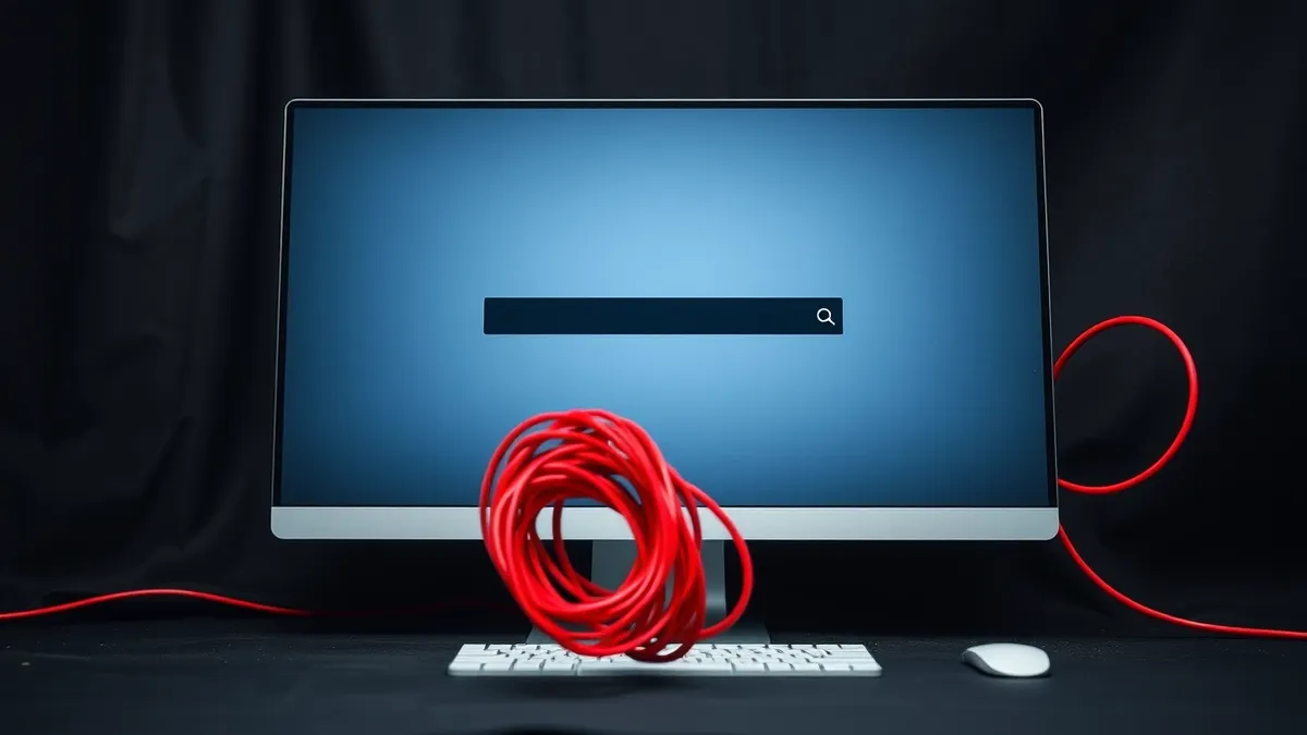 Illustration: A sleek computer monitor displays a blank browser window with a single highlighted address bar.