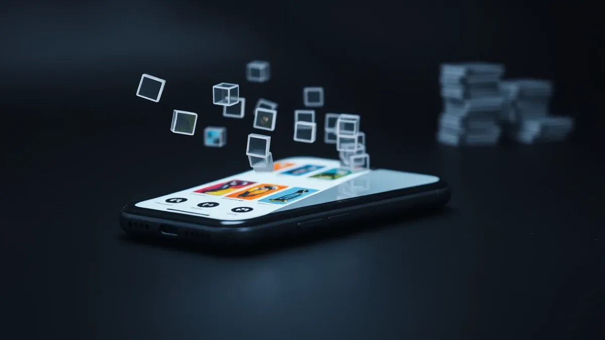 Illustration: A sleek smartphone rests on a desk, its screen displaying a generic shopping app interface.