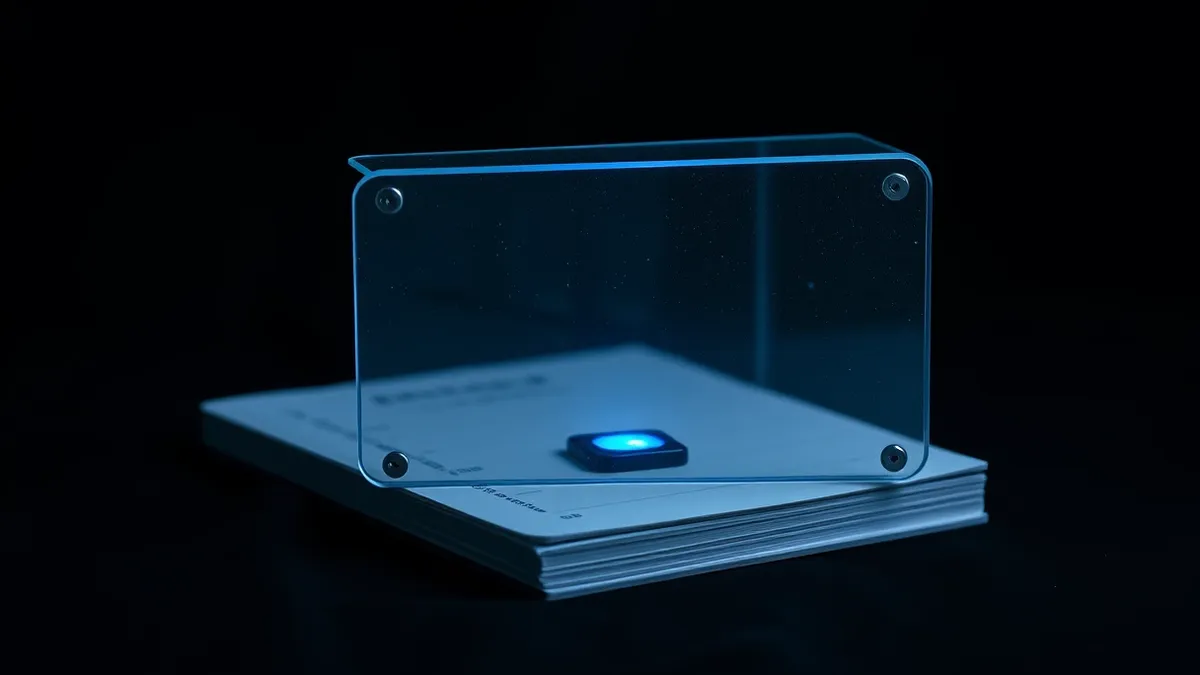 Illustration: A transparent glass shield sits over a digital directory ledger.