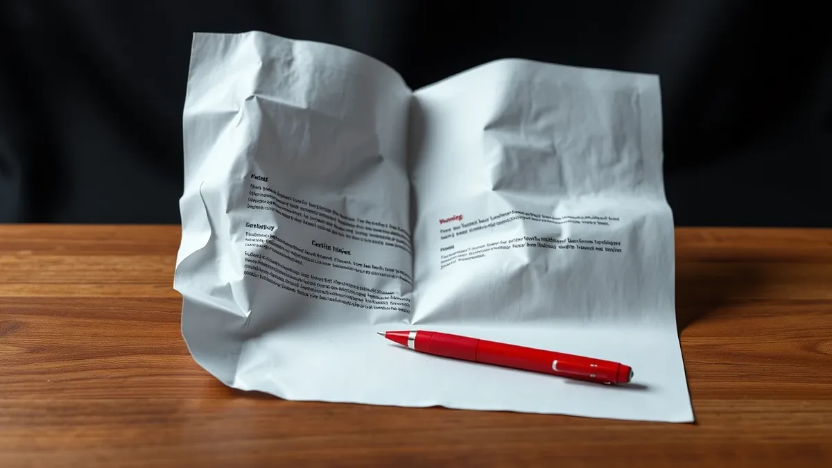 Illustration: A crumpled letter lies open on a wooden desk, its blank pages offering no clear warnings.