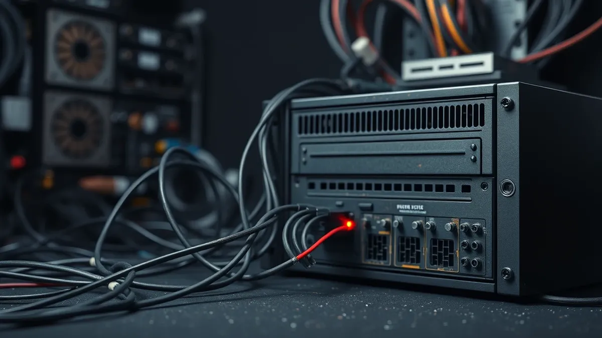 Illustration: A tangled web of loose cables connects to a dusty server box, with a single bright red thread highlighting a misconfigured port.