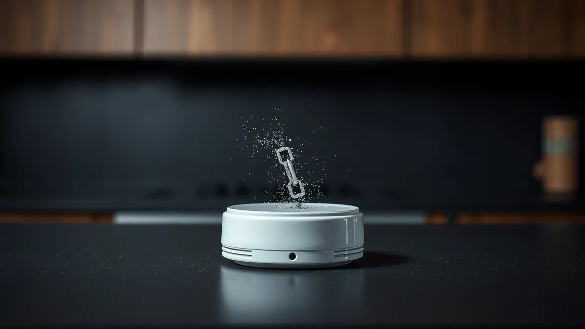 Illustration: A smart sensor sits isolated on a kitchen counter.