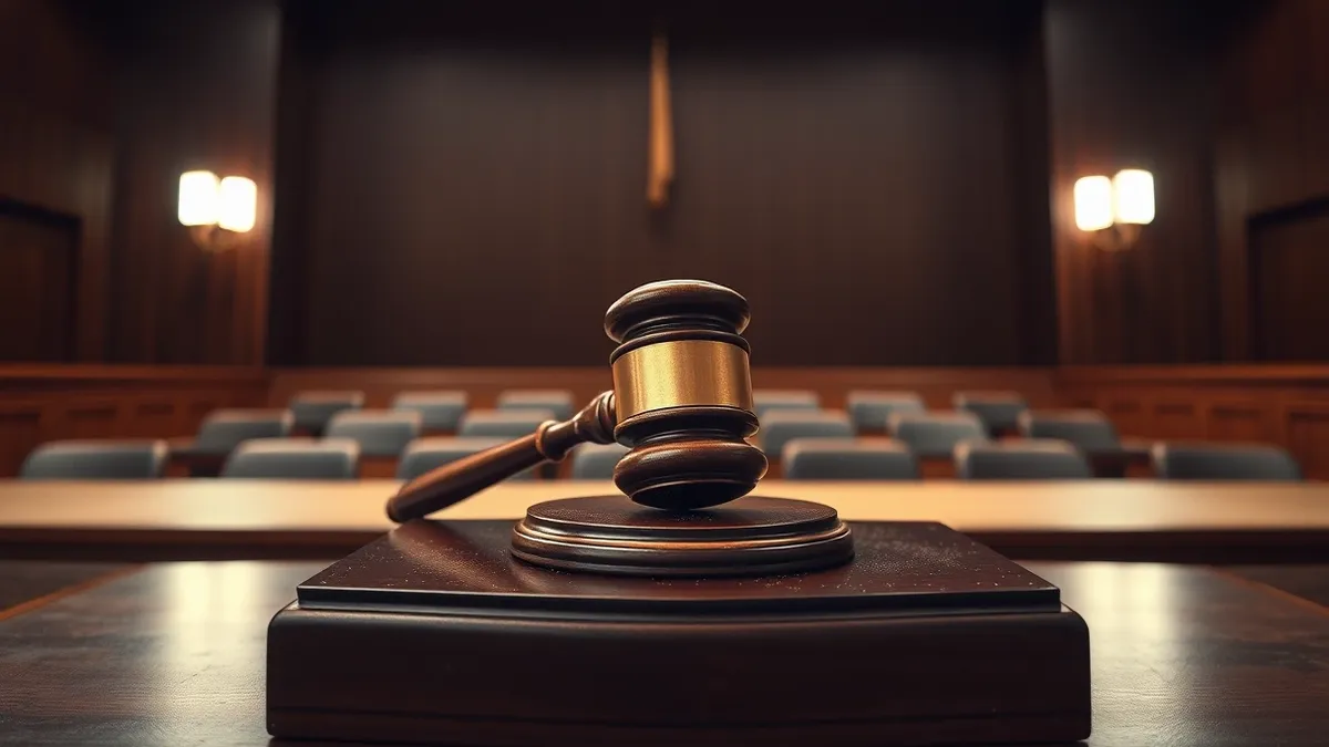 Illustration: A heavy wooden gavel rests on a dark mahogany sounding block inside an empty courtroom, signaling the final end of legal proceedings.