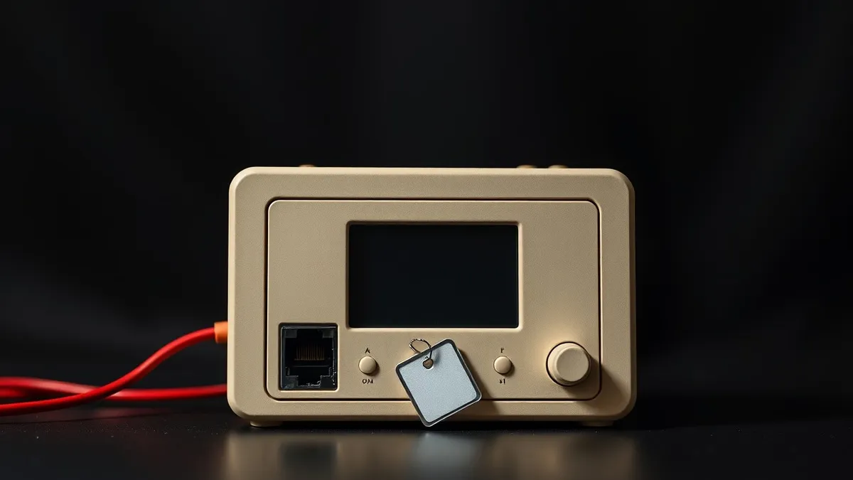Illustration: A beige network gateway device sits on a desk with its blank control panel facing forward.