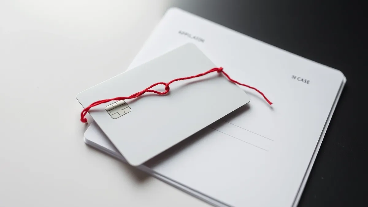 Illustration: A pristine, unopened credit card lies next to a stack of blank application forms on a clean white desk.