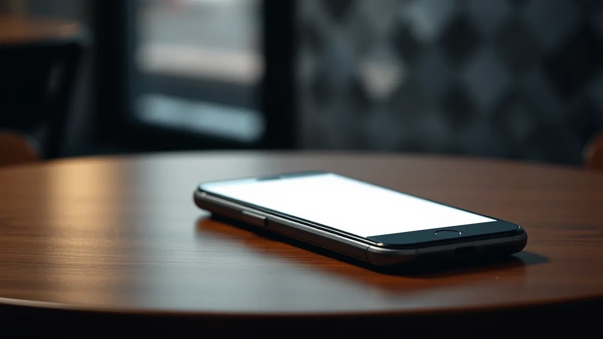 Illustration: A smartphone rests on a café table, its screen displaying a blank web browser window.